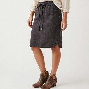 OLSEN 100% Linen Pull-On Skirt Grey Midi Laganlook Capsule Wardrobe Coastal